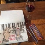 A hand-written request for Bruce Hornsby's Spider Fingers with an illustration of a piano
