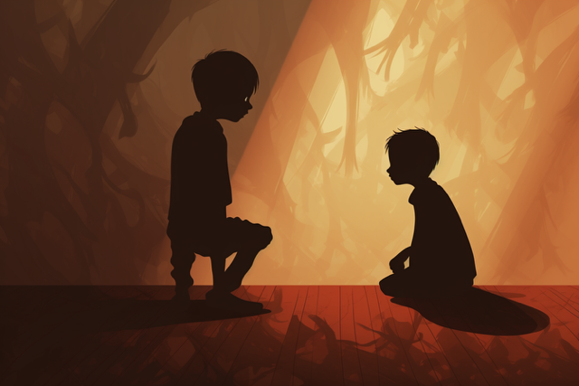 A child talking to his shadow